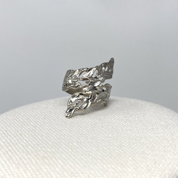 Silver Leaf Wrap Ring 925 Sterling Abstract Artsy - Picture 1 of 8